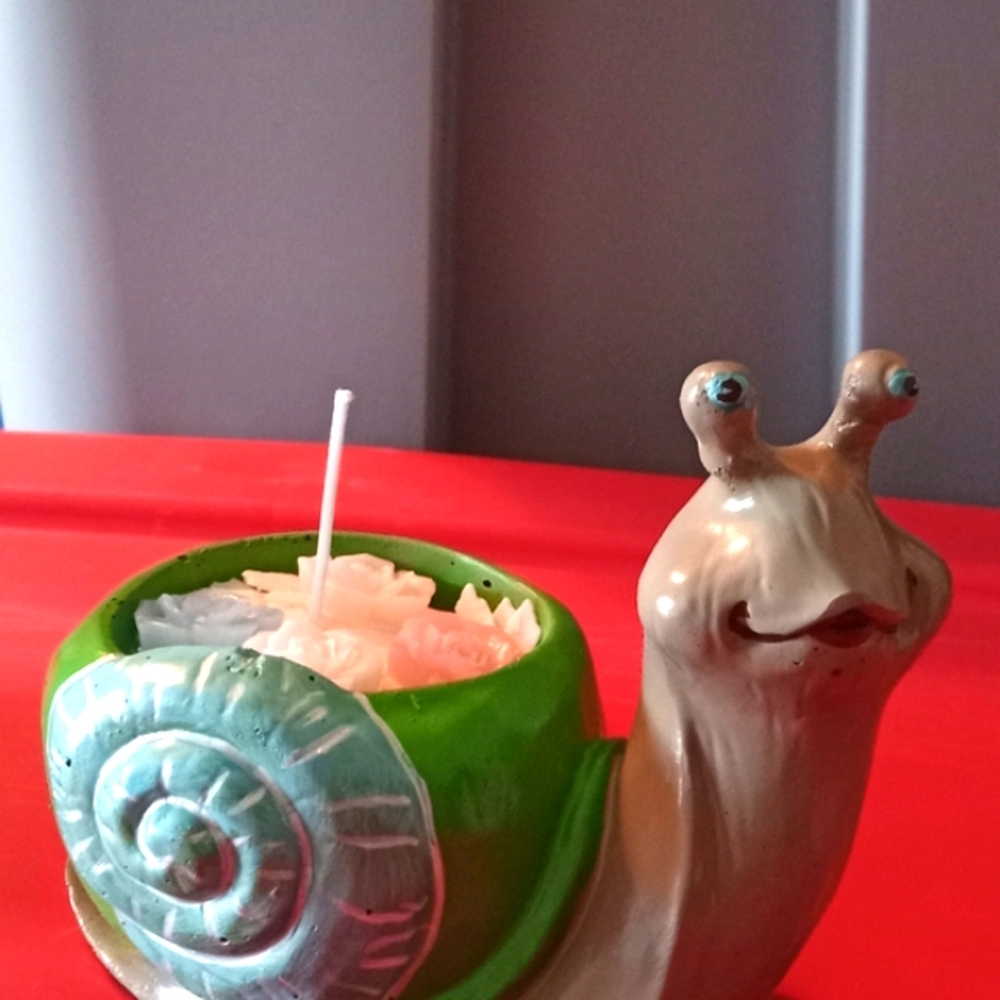 Concrete Painted Snail Candle Holder